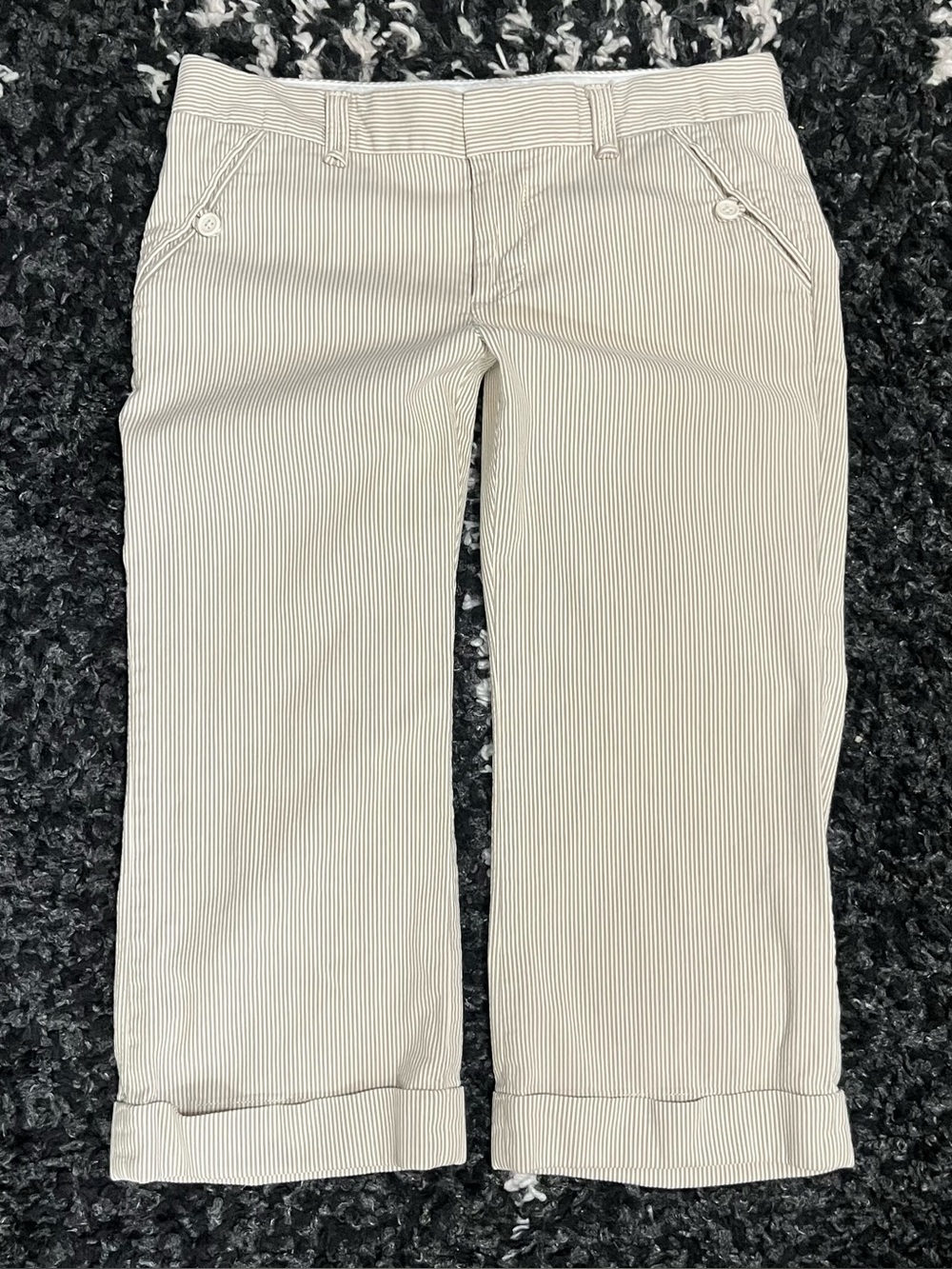 Gap Pinstripe Cropped Capri Pants Khaki Tan White Cuffed Y2K Vintage Size 6